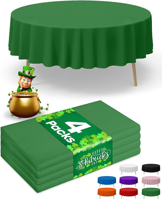 Niuara Green Plastic Table Cloth - 4 Pack 84" Round Disposable