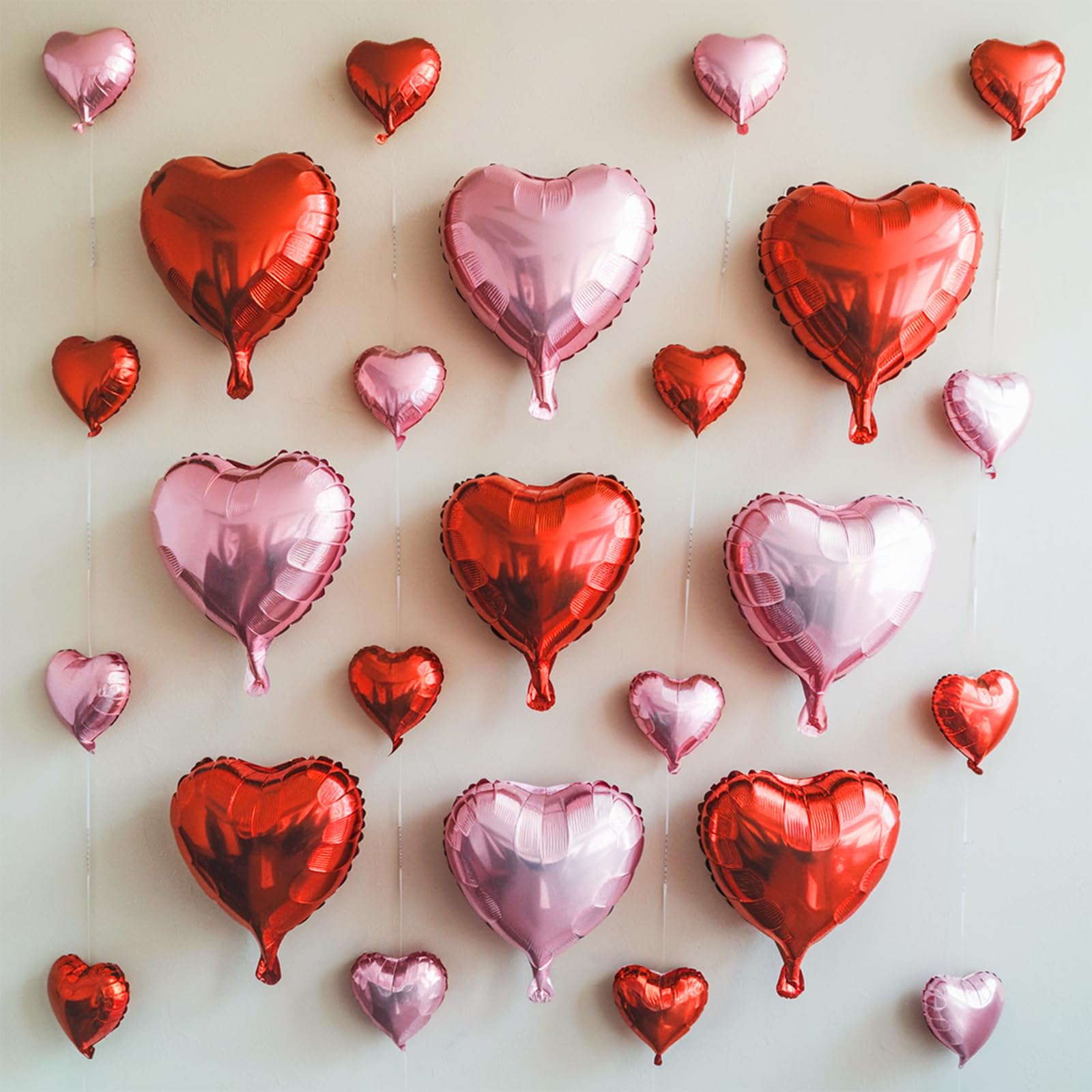 Pink Red Heart Balloons, 19PCS Light Pink and Red Heart Shape Balloon