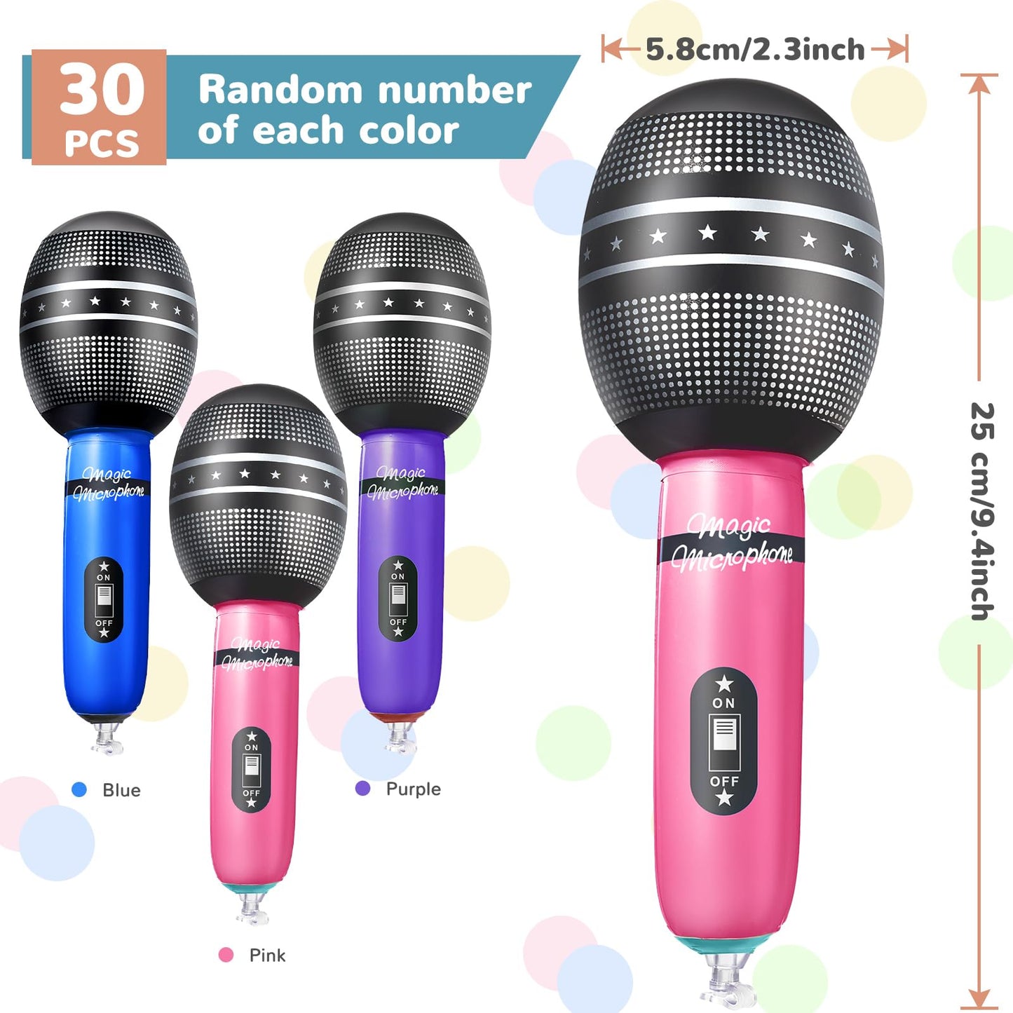 Sumind 30 Pcs Inflatable Microphones 9.4 Inch Blow up Plastic Fake