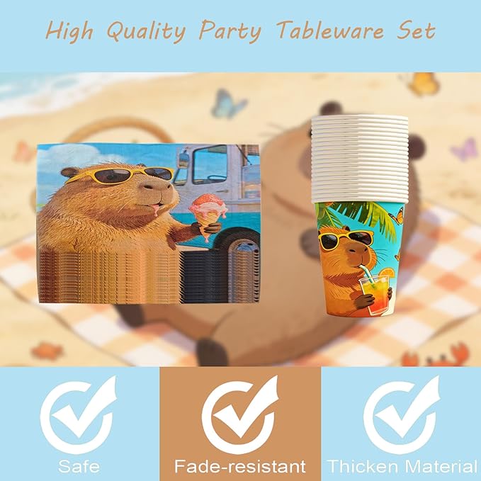 141Pcs Capybara Paper Plates Capy Party Supplies Summer Party
