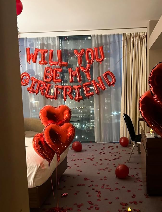 Red Will You Be My Girlfriend Balloons Set Valentines Day Balloon
