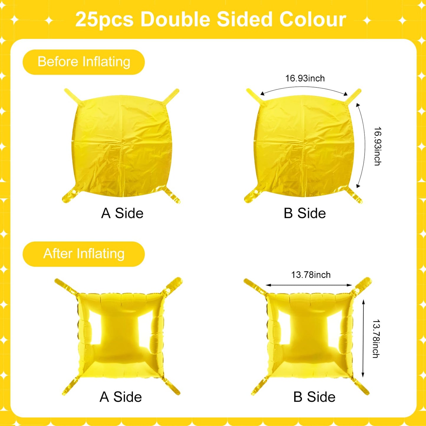 Gold Square Foil Balloons 25 Pcs Metallic Gold Balloons Wall Backdrop