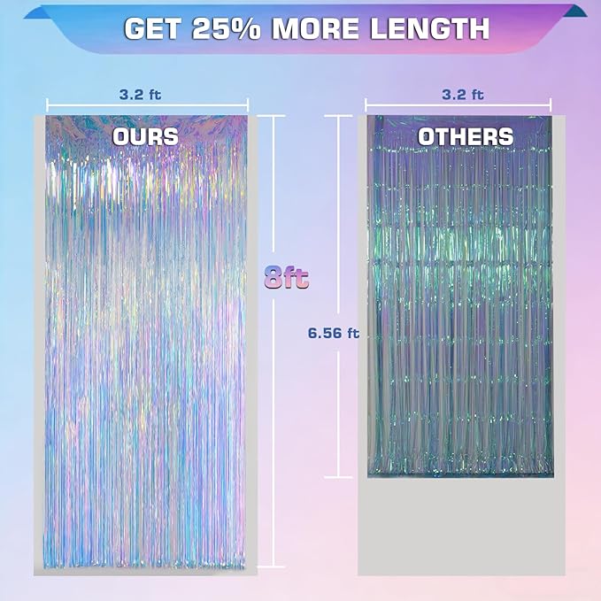 Iridescent Clear Tinsel Curtain Backdrop, 3.28 x 8ft Extra Long