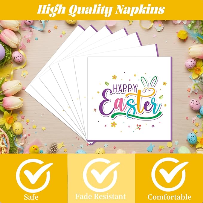 Easter Plates and Napkins Sets 96PCS Happy Easter Bunny Disposable