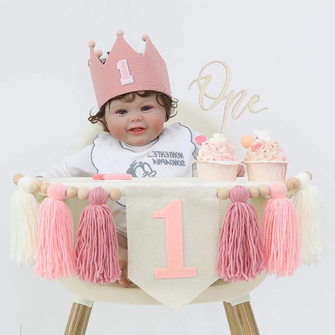 First Birthday Party Decorations Pink High Chair Banner 1st Crown