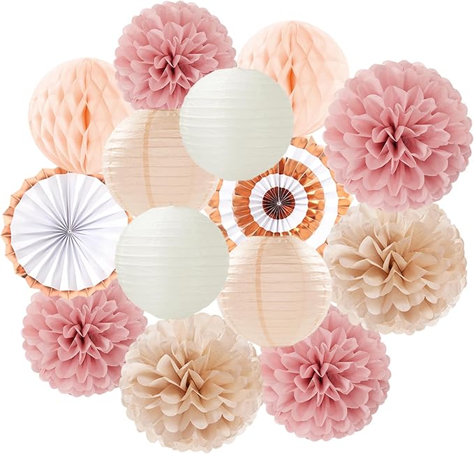 Pink Champagne Beige Rose Gold Boho Party Decorations 14Pcs Women