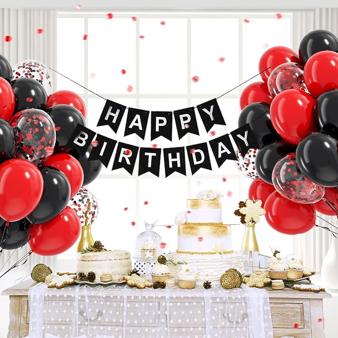Red and Black Balloons, 60pcs 12inch Black Red Confetti Balloons for