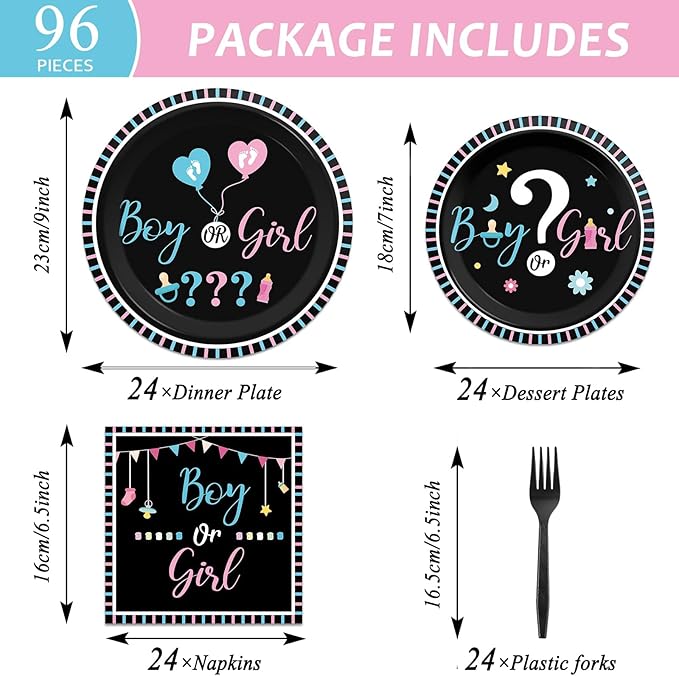 96 Pieces Gender Reveal Party Plates Boy or Girl Theme Party