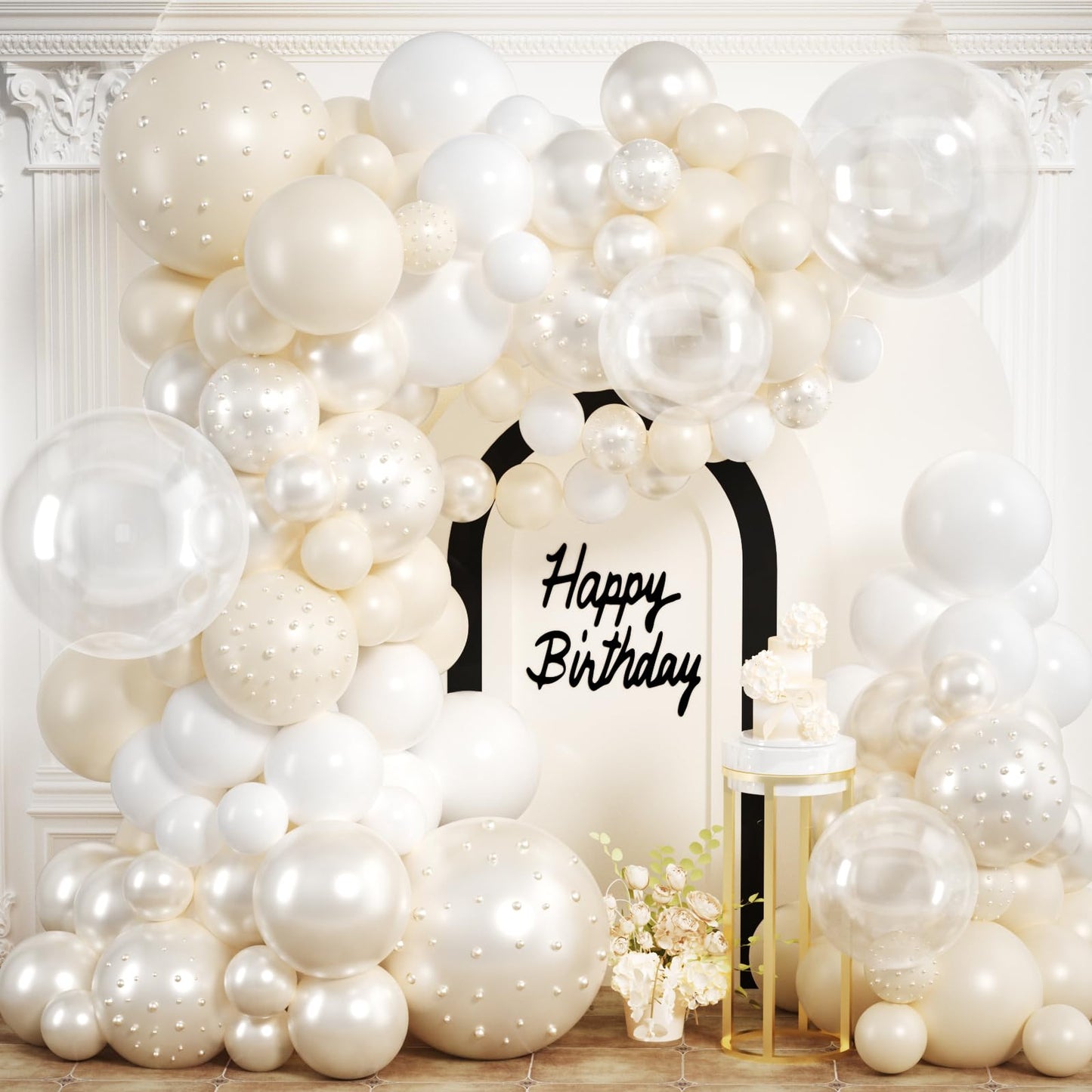 Pearl Balloon Arch Kit 210Pcs White Balloon Arch Garland Kit with
