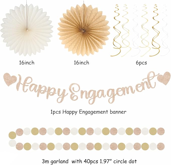 Champagne Gold Fall Boho Happy Engagement Party Decorations 21pcs