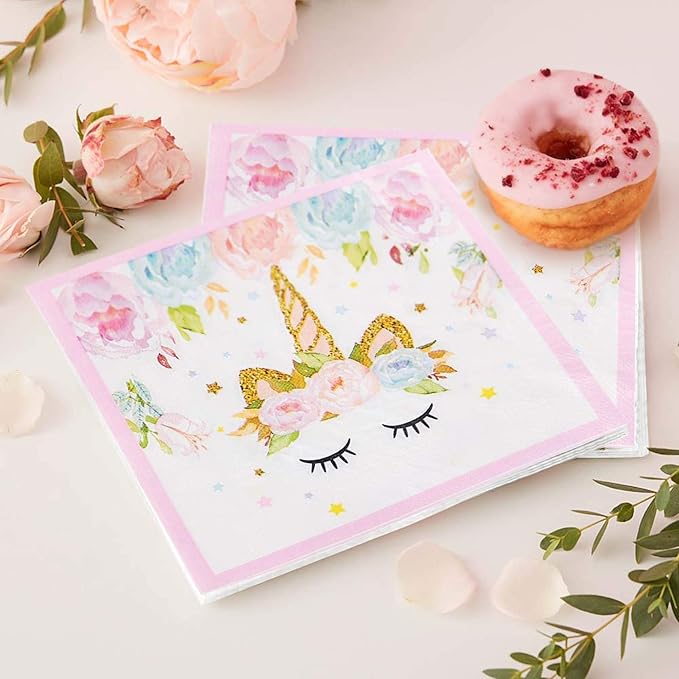oneBest Unicorn Plates and Napkins 16 Serves