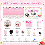 Pink Movie Night Party Decorations Kit Movie Banner Cute Popcorn