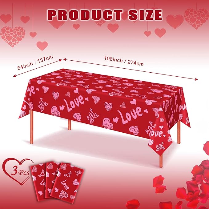 3 Pack Valentine's Day Tablecloth Valentines Table Cloth 54x128inch