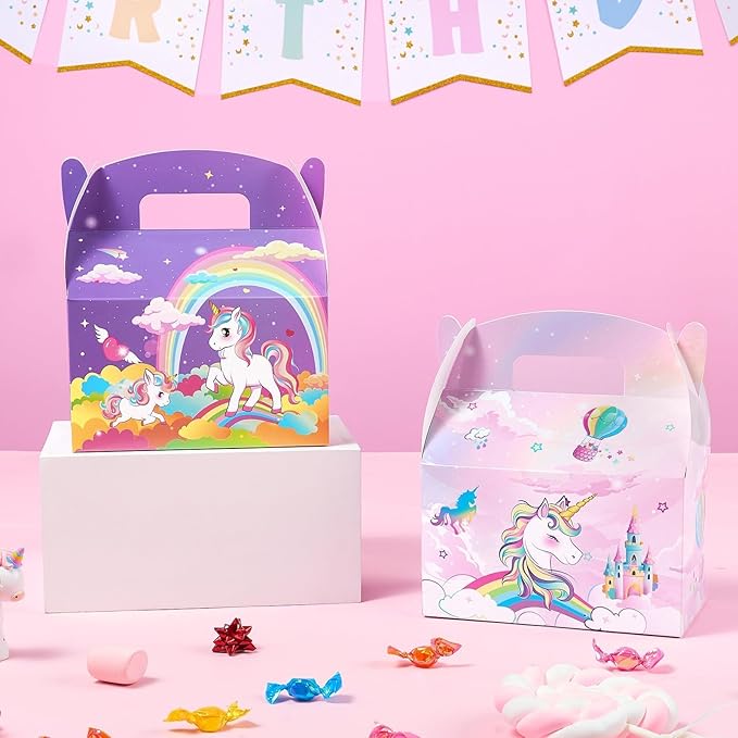 WERNNSAI Unicorn Party Favor Boxes - 12 Pcs Rainbow Unicorn Gift