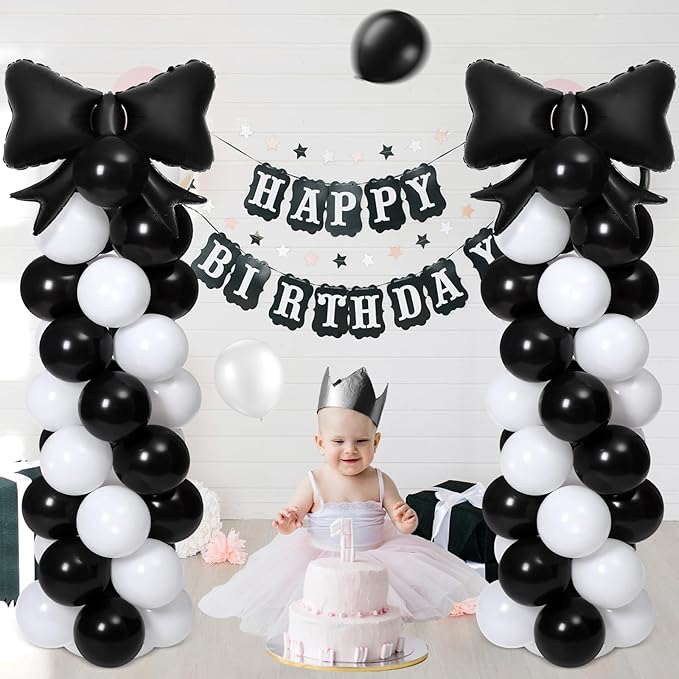 2 Sets Black White Bow Balloon Column Stand Kit Includes 2 Bows & 100