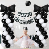 2 Sets Black White Bow Balloon Column Stand Kit Includes 2 Bows & 100