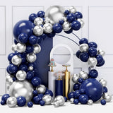 Blue and Silver Balloons Arch Garland Kit, 134pcs Navy Blue and