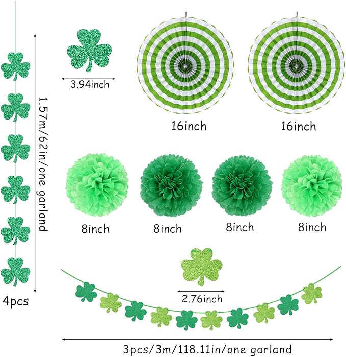 St Patricks Day Party Decoration Green Shamrock Garland 25pcs Saint