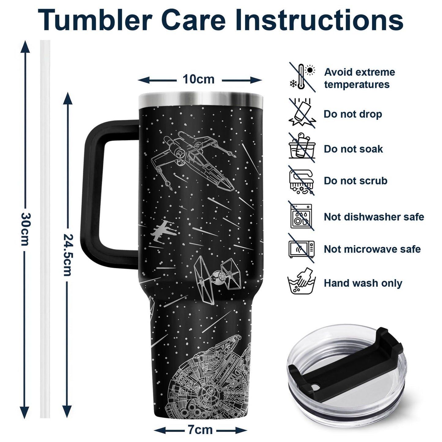 34HD Space Galaxy Tumbler 40oz with Handle and Straw, Sci-Fi Falcon