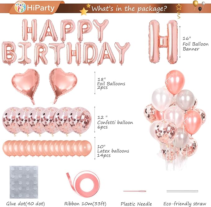 40 pcs Pink Rose Gold Birthday Decorations 3D Mylar Foil Happy
