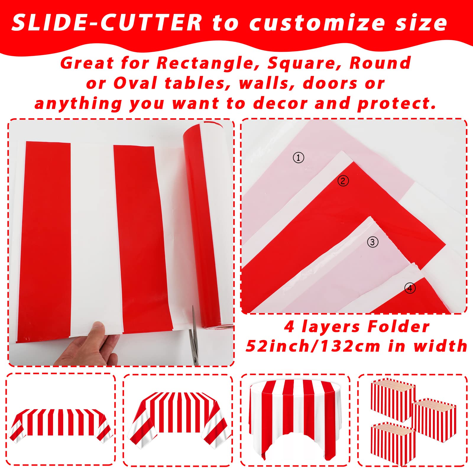 100Ft Long Tablecloth Roll Red and White Striped Tablecloth Carnival