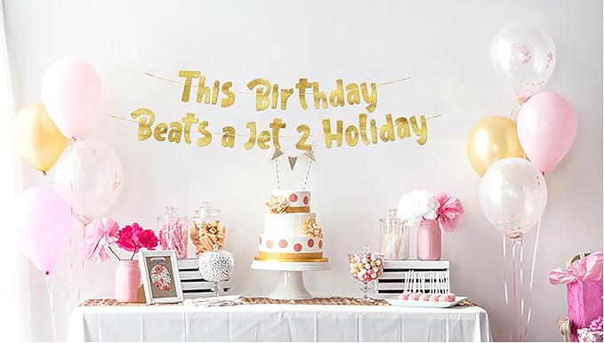 Pre-Strung This Birthday Is A Jet 2 Holiday Gold Glitter Banner -