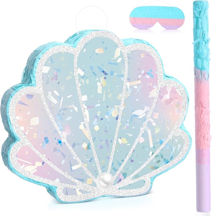 Mermaid Tail Piñata Ocean Supplies Pull String Seashell Fish