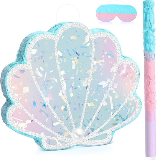 Mermaid Tail Piñata Ocean Supplies Pull String Seashell Fish