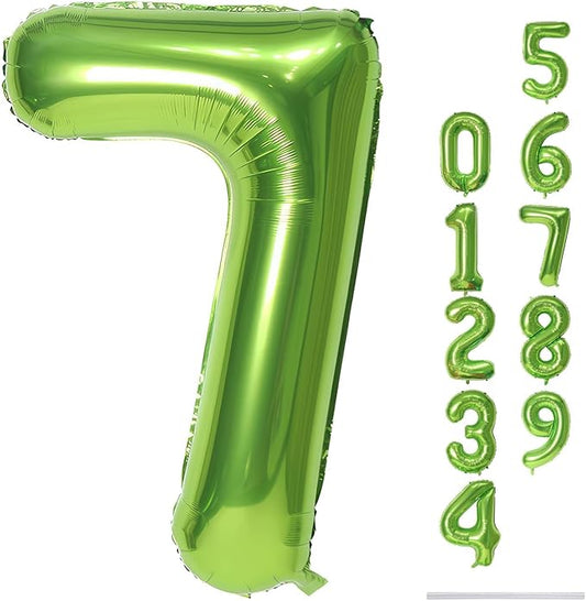 40'' Green Number 7 Balloons, Giant Self Inflating Foil Number
