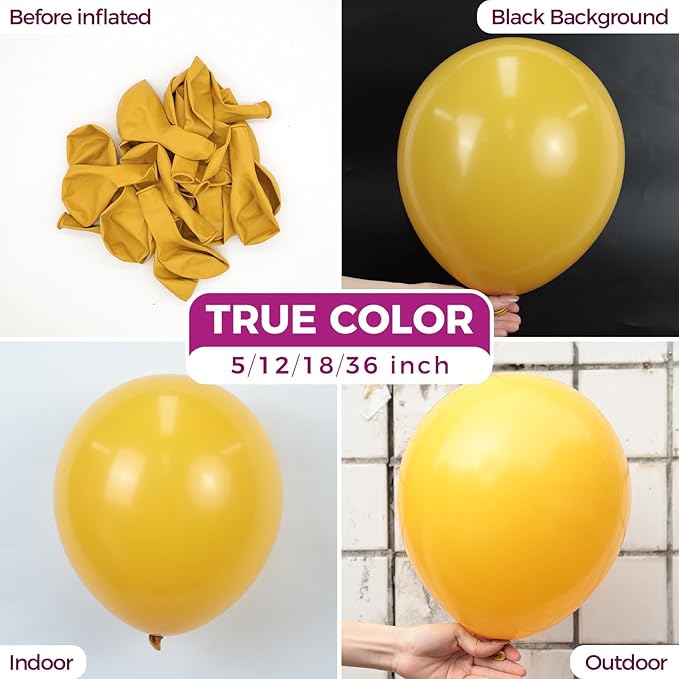 Bezente Mustard Yellow Latex Party Balloons - 100 Pack 12 inch Round