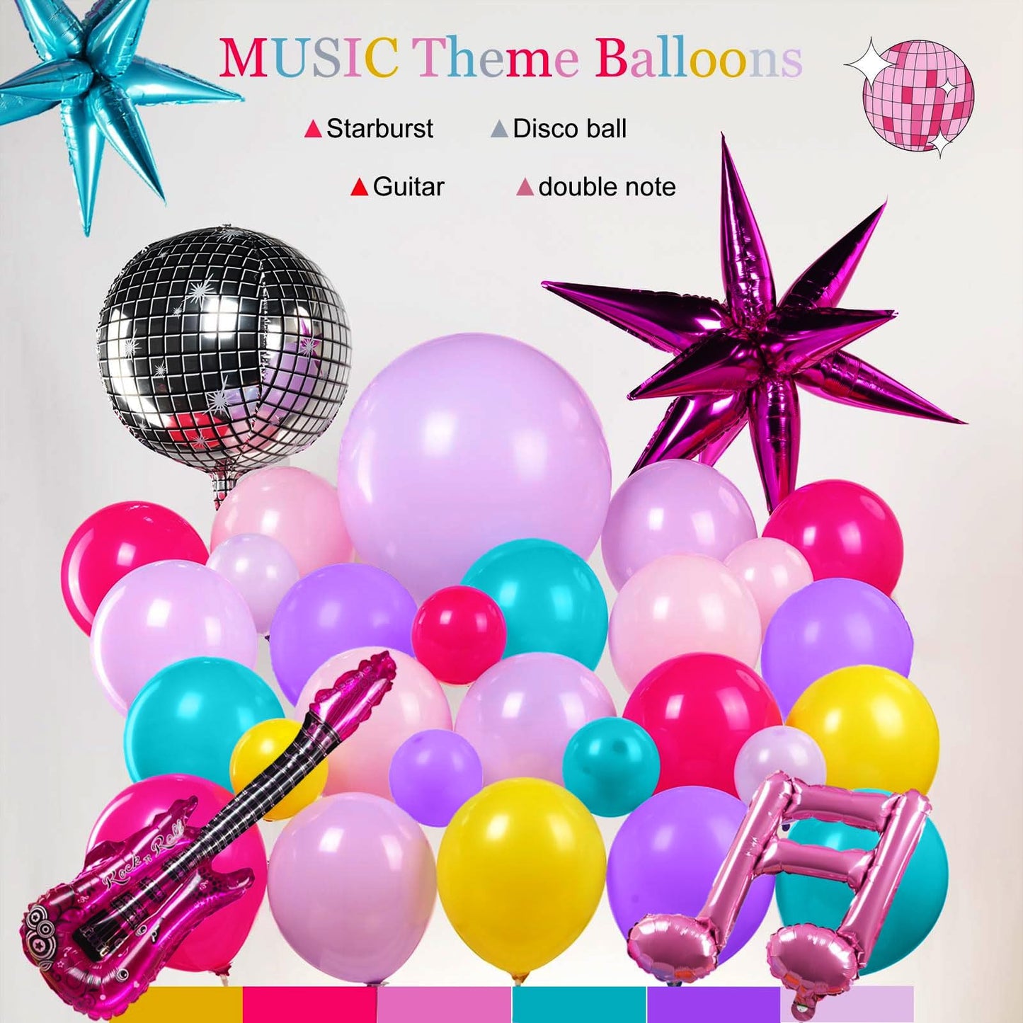 K-Pop Music themed Birthday Decorations & with Pink Purple Teal Yellow