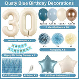 Dusty Blue 30th Birthday Party Decorations for Her Him Beige Cream