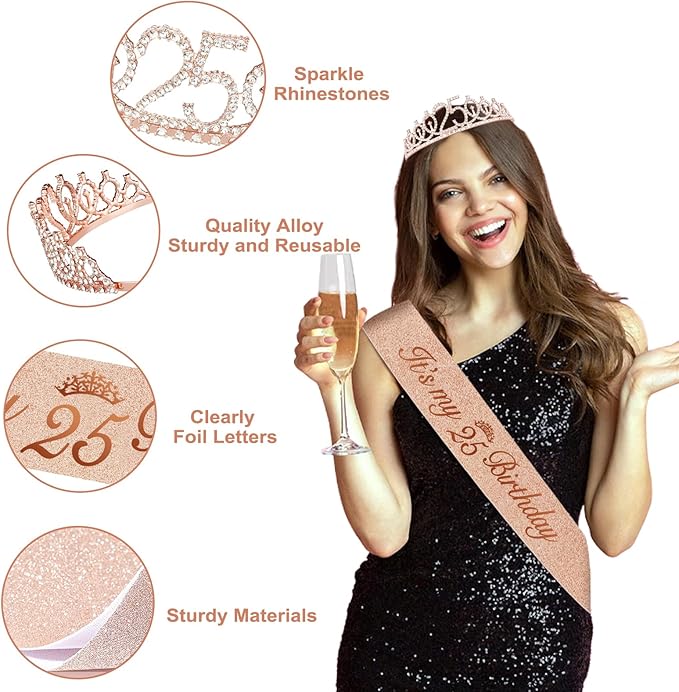 25th Birthday Decorations for Women 49pcs Black Rose Gold Black