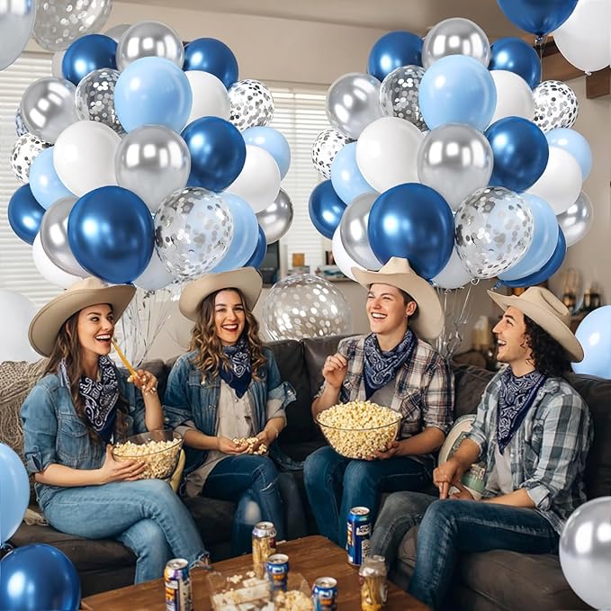 Zesliwy Blue White Silver Balloons Set,50Pcs 12 Inch Metallic Dark