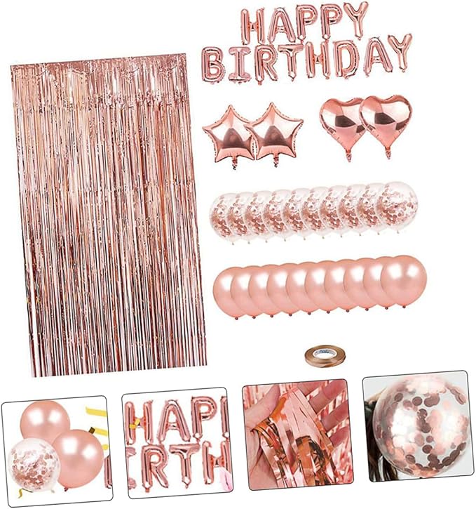 28pcs Rose Gold Birthday Balloons Set with Sequin Latex and Foil