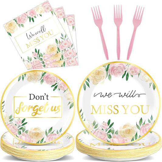 100PCS We Will Miss You Plate and Napkin Farewell Retirement Party