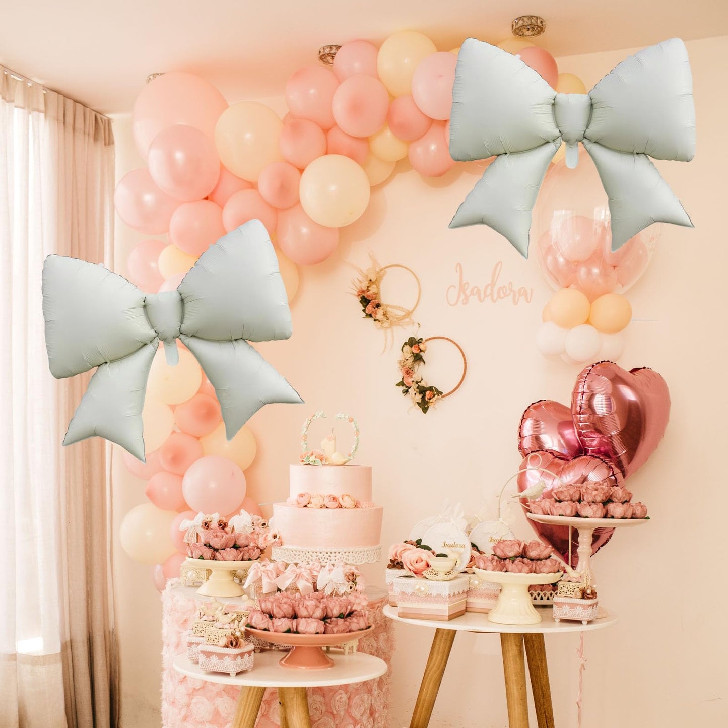 GOTPASS 2 Pcs White Bow Balloon Bow Theme Party Decorations for Baby