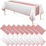 Disposable Plastic Tablecloth (White and Rose Gold Dot) And Satin