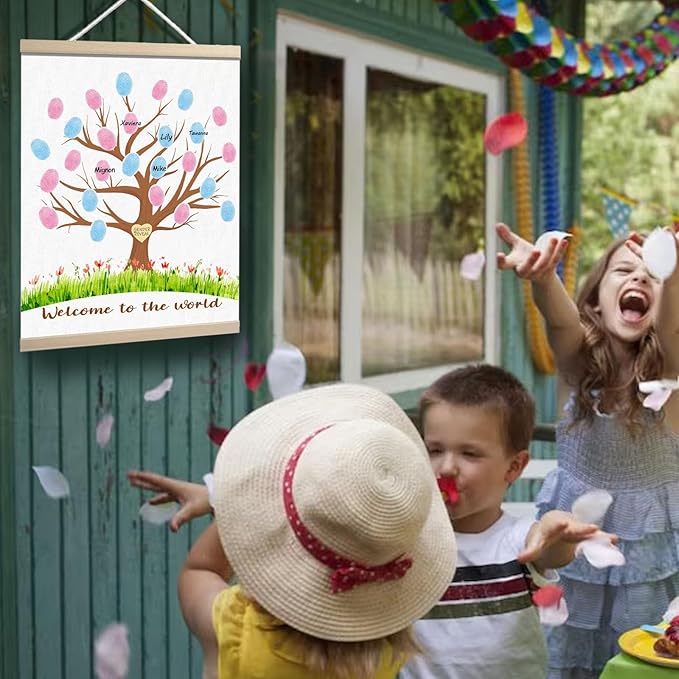 Gender Reveal Decorations Fingerprint Tree Canvas Paintings Decor