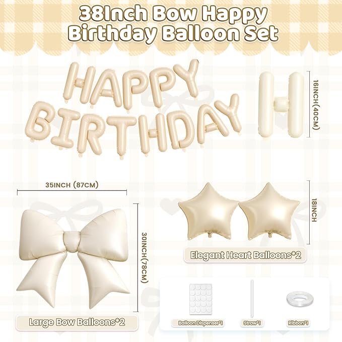 Biapian Apricot Happy Birthday Balloon Banner, 38Inch Bow Aluminum