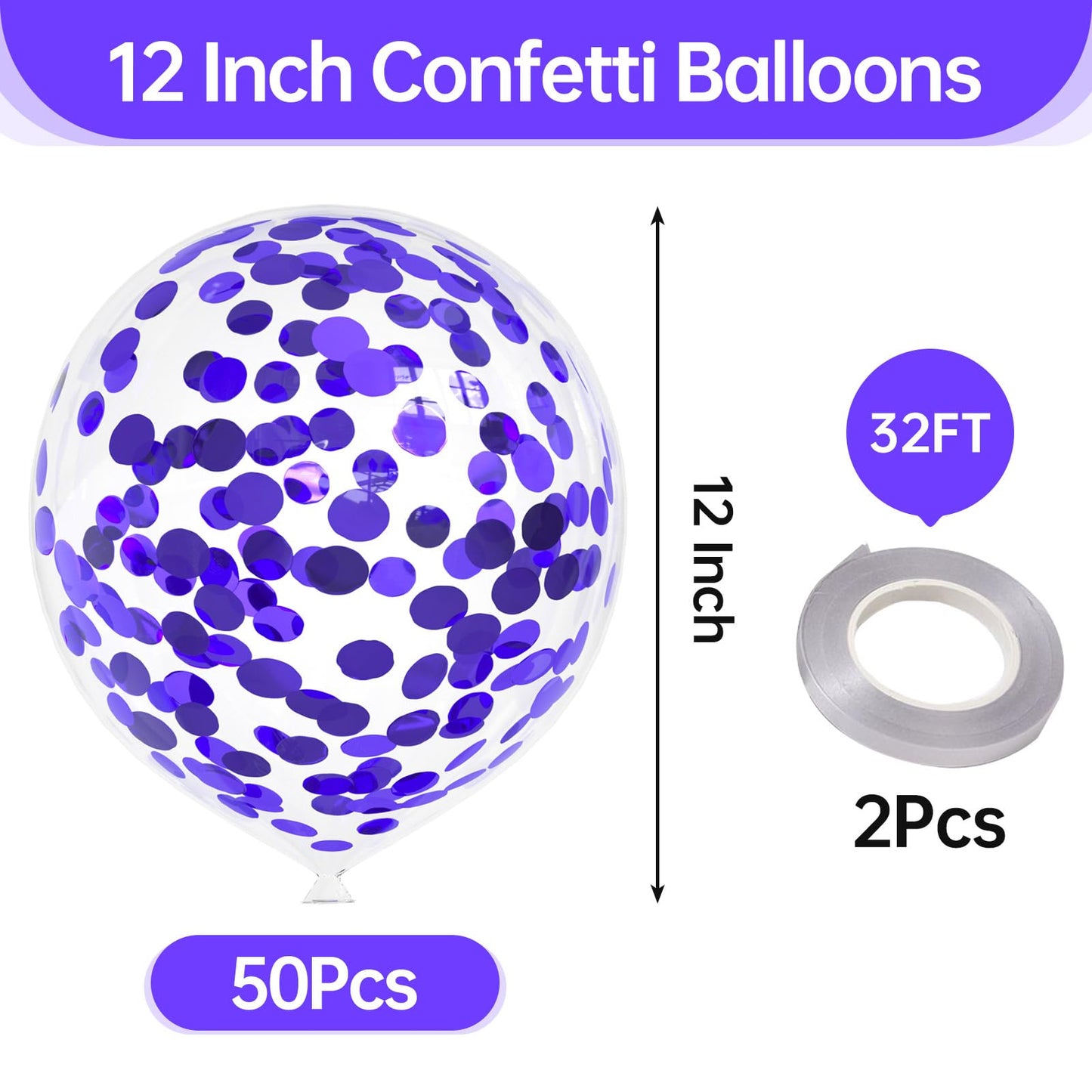 50pcs Purple Foil Confetti Balloons,12 inch Latex Balloon with Purple