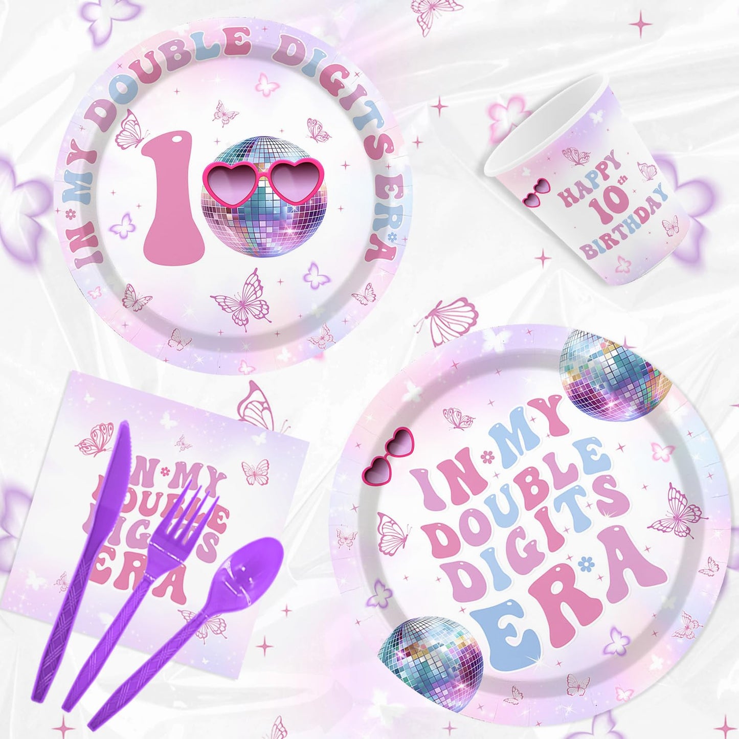MEHOFOND 193pcs 10th Birthday Party Supplies for Girls, In My Double