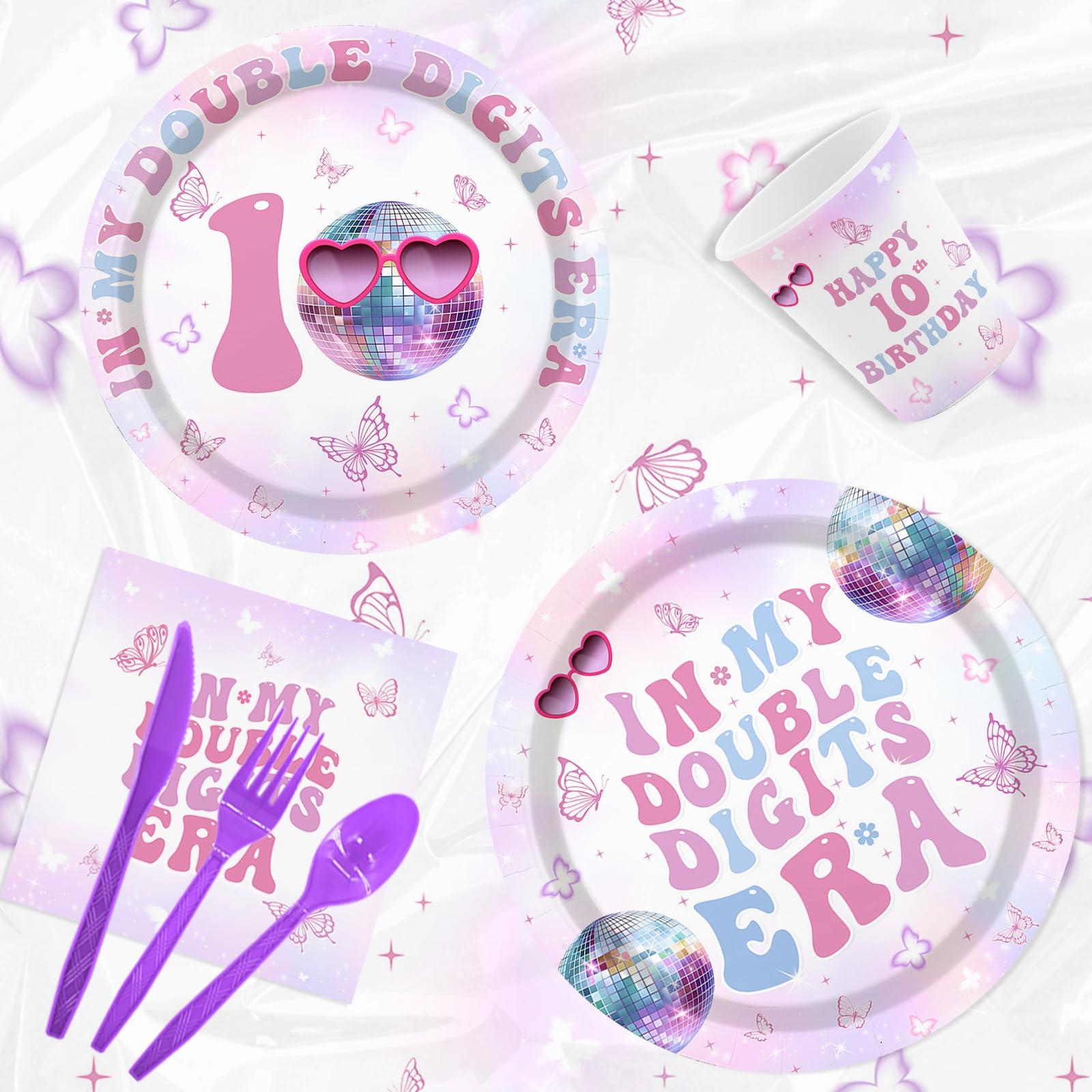 MEHOFOND 193pcs 10th Birthday Party Supplies for Girls, In My Double
