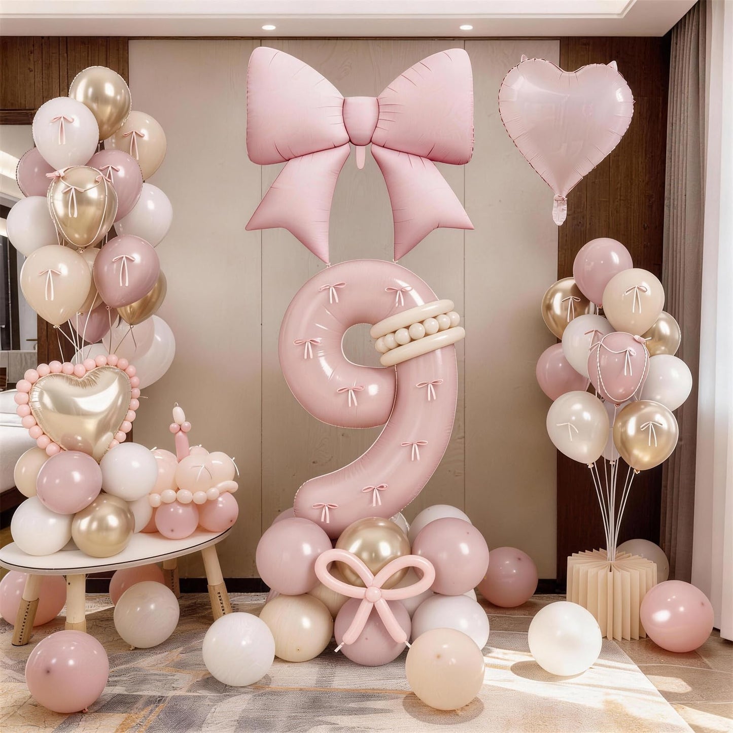 Light Pink 9 Balloon Number, Dusty Baby Pink Gold Sand White Latex