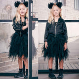 Kids Girls Spaghetti Strap Lace Feather Fringes Tutu Tulle Swan
