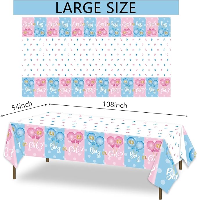 Tevxj 3 Pieces Gender Reveal Tablecovers Boy or Girl Plastic