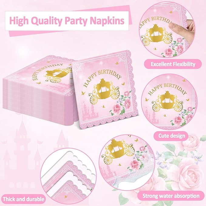 96pcs Princess Birthday Party Decorations Pink Princess Scalloped