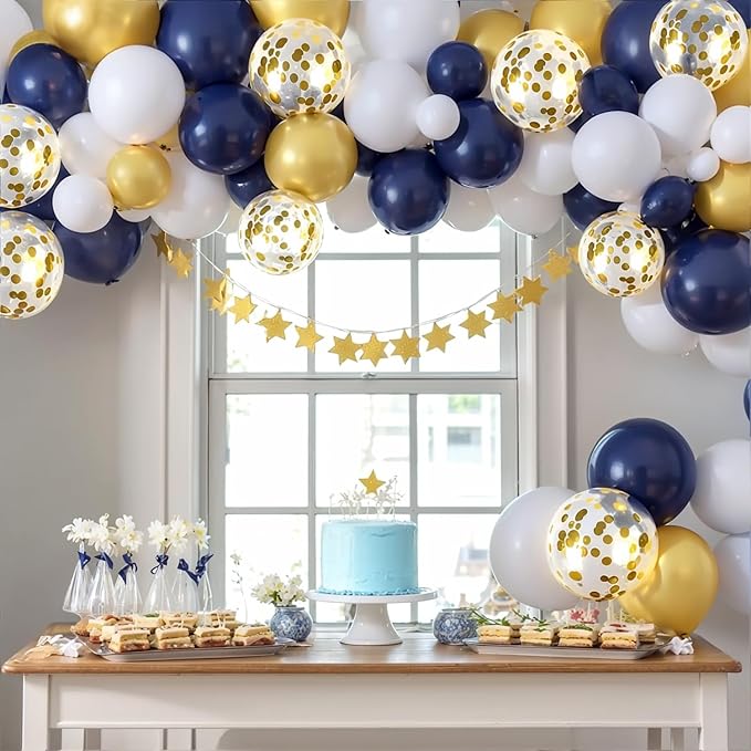 Zesliwy Navy Blue Gold Confetti Balloons Set,50pcs 12inch Royal Dark