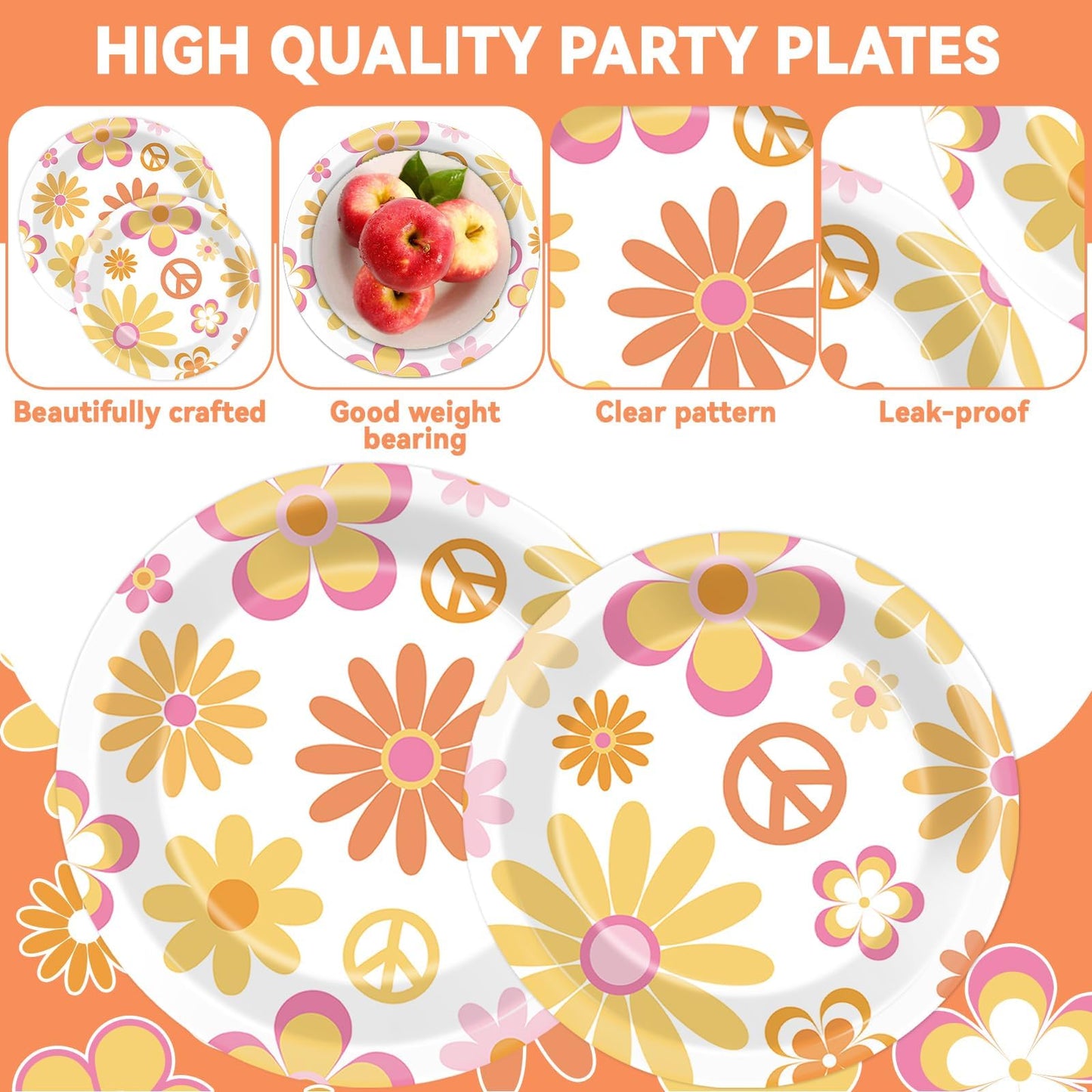 ZOIIWA 200 PCS Groovy Birthday Tableware Disposable Hippie Daisy