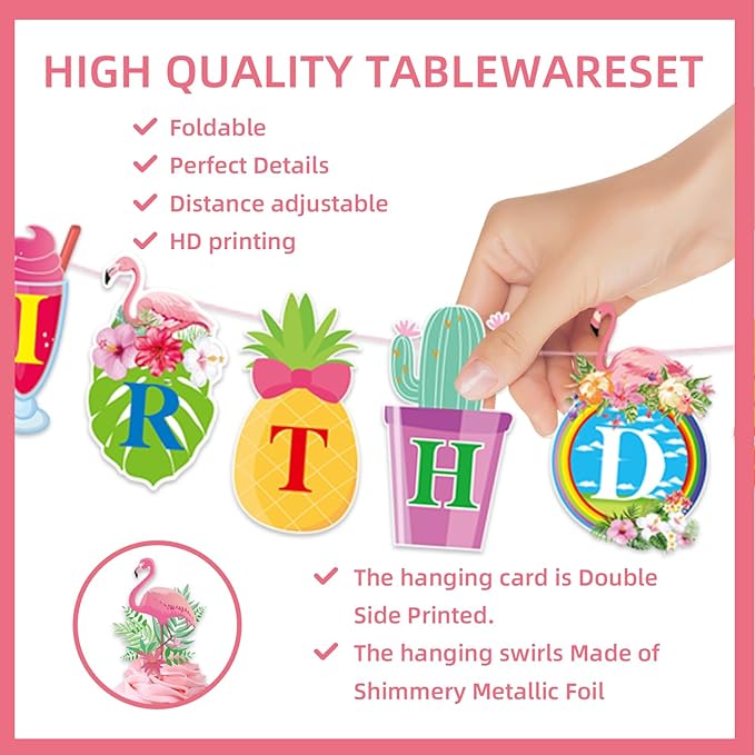 167Pcs Hawaiian Aloha Party Decorations Flamingo Party Plates